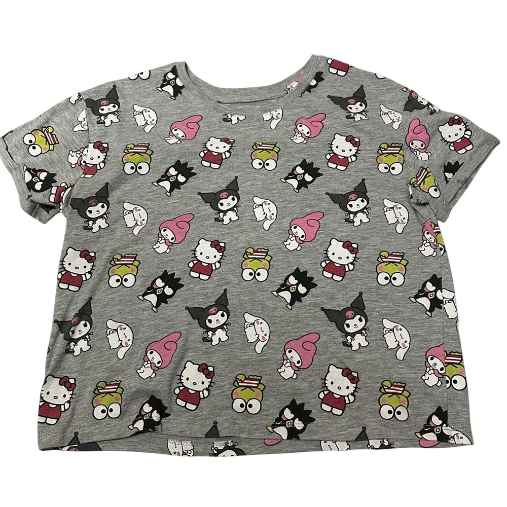Sanrio Hello Kitty and Friends All Over Print Crop T-Shirt Gray Women Small